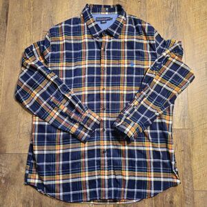 US Polo Assn Plaid Flannel Shirt Mens 2XL Navy Orange Grunge Skater